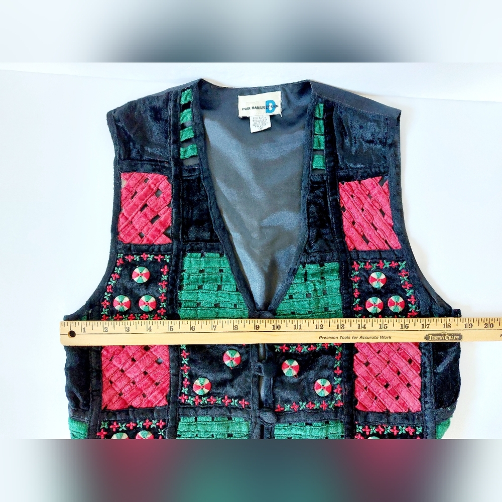 Red, Green, Black Velvet Latice Vest Christmas Medium Paul Harris Holiday Y2k - Picture 4 of 6